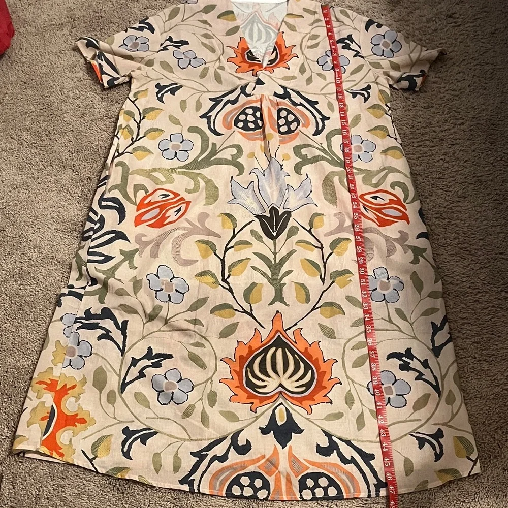 Chrisflo Floral Midi Dress in Cream and Orange NWOT Size XL - Picture 3 of 7